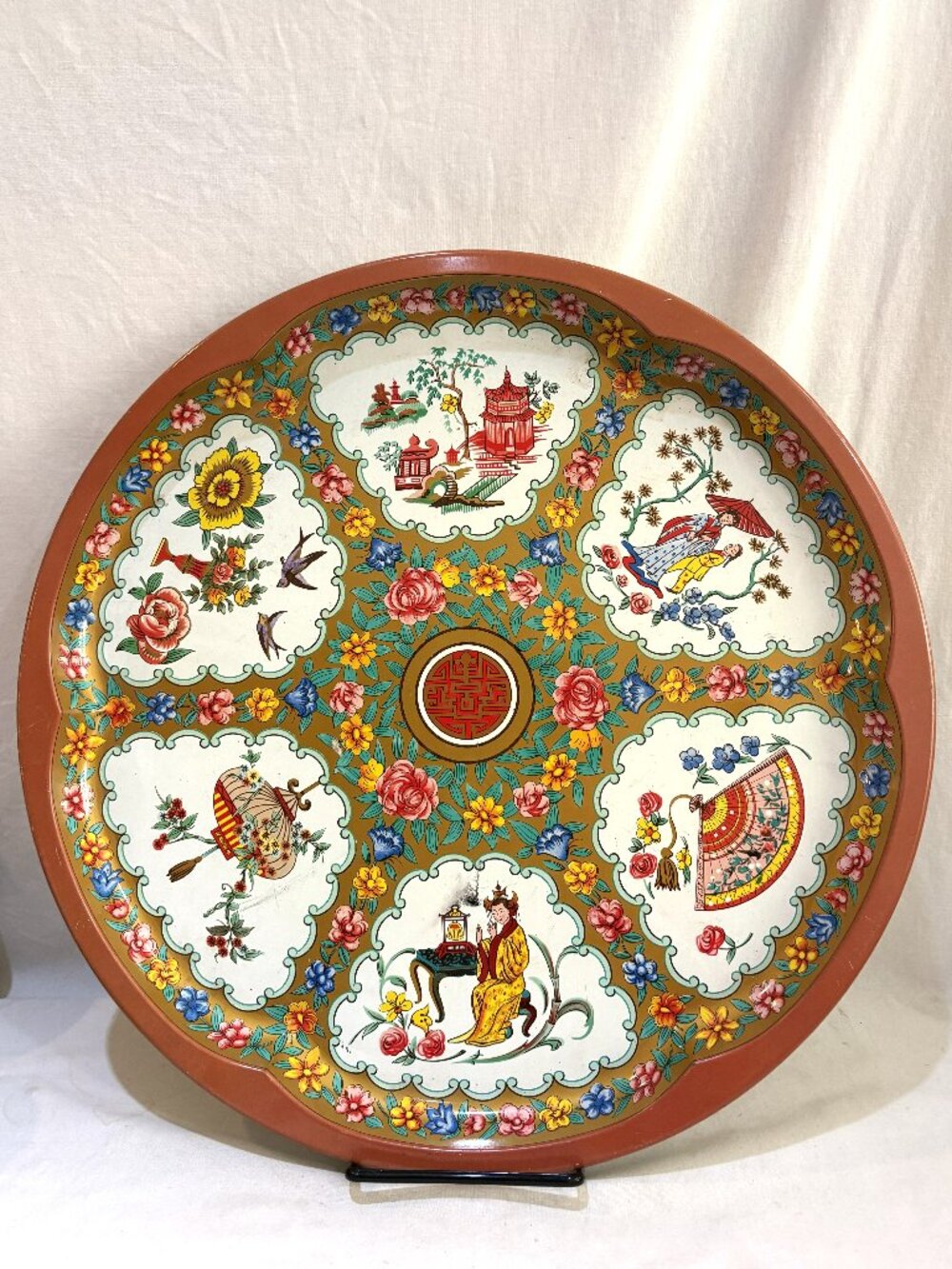 VTG Daher Made in England 16.25" Metal Tin Asian Style Serving Tray